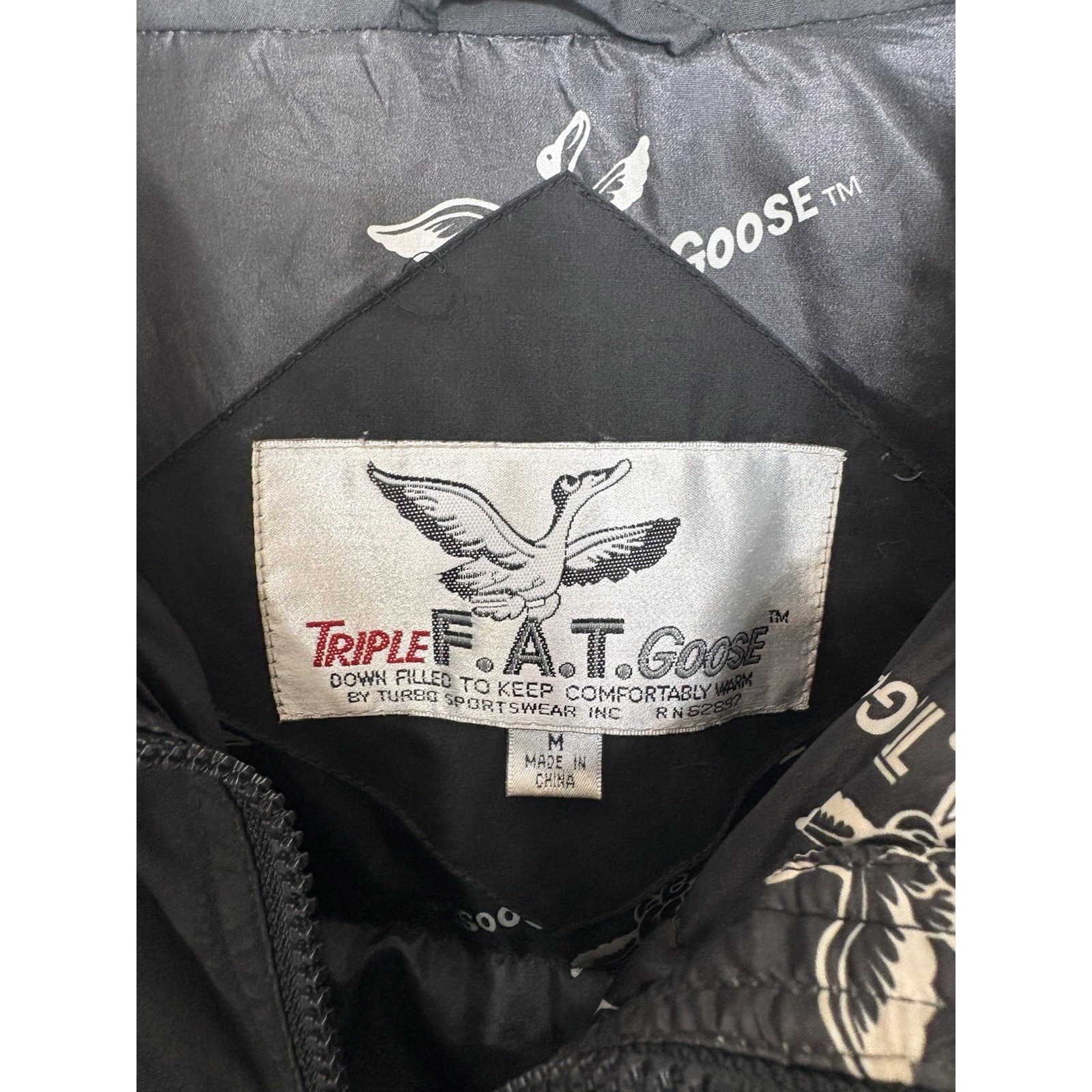 Vintage Triple Fat Goose Jacket Mens Medium Down Filled Parka Black No Hood — image 4 of 6